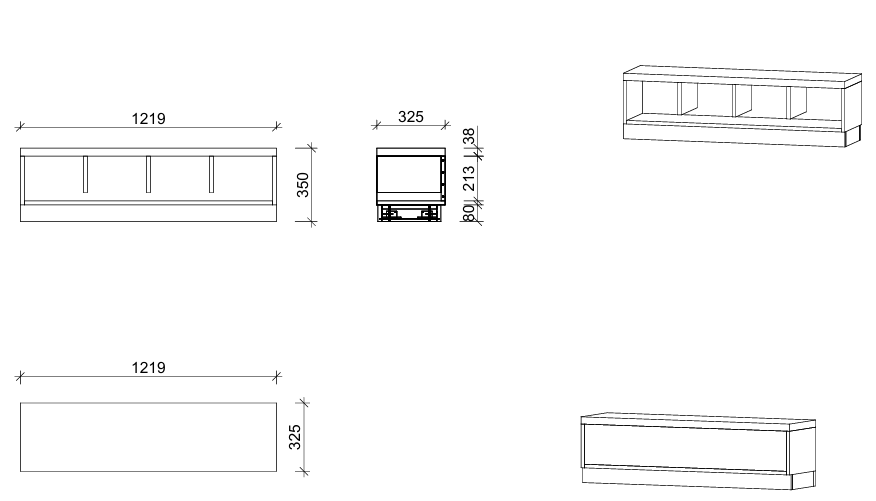 Garderobenbank | mit Sockel -  4 Plätze | 122 x 35 x 33 cm