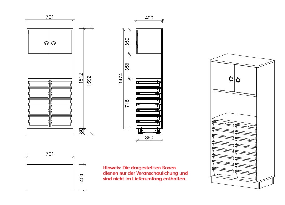 Schrank | für Kunststoffboxen Gratnells, Regal und Türen, 4 OH - Smart | 70 x 159 x 40 cm