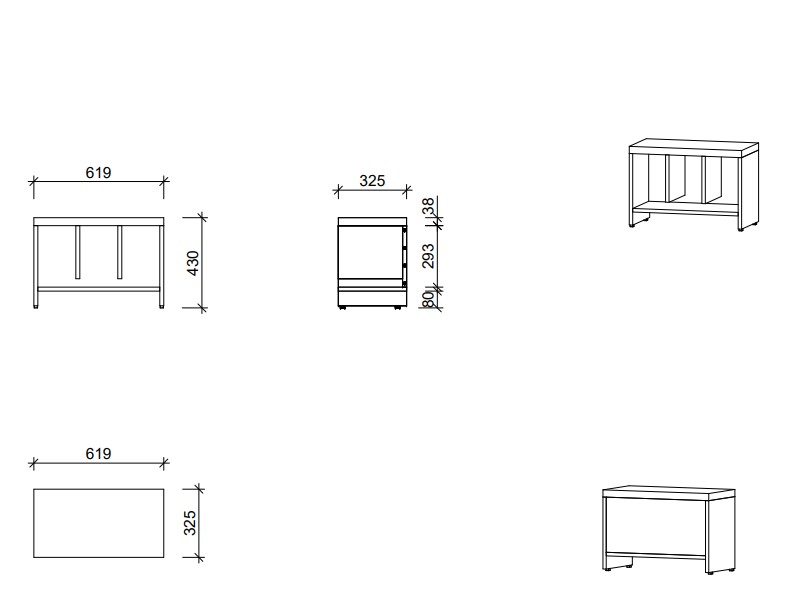 Garderobenbank | 3 Fächer -  Smart | 62 x 43 x 33 cm