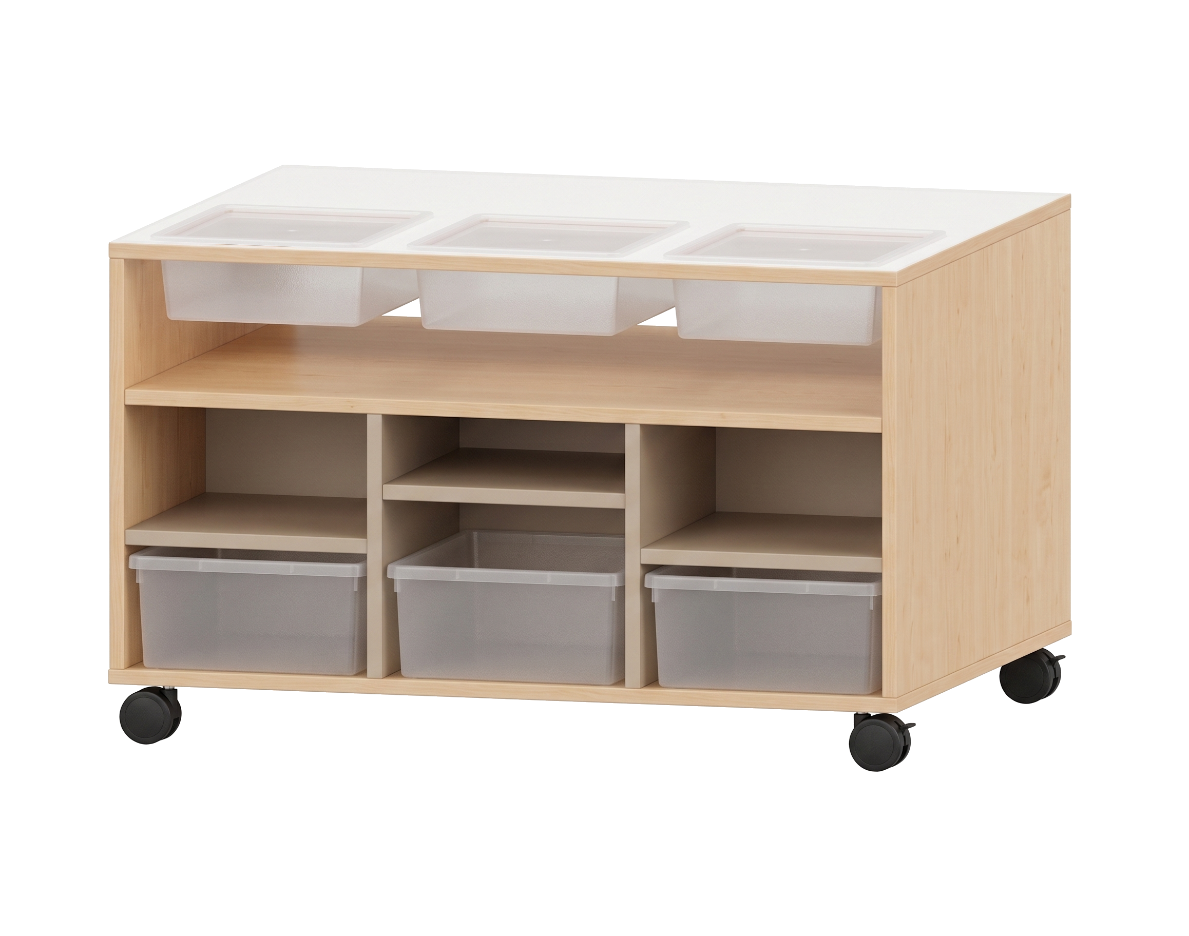 Experimentierwagen | mit 3 Entdeckerkisten und 6 Regalfächern - Basic | 104 x 65 x 80 cm